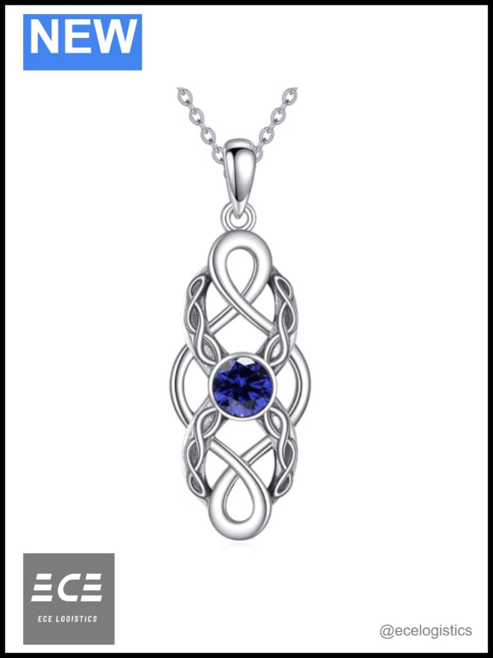 Celtic Knot Birthstone Necklace Sterling Silver Pendant Adjustable